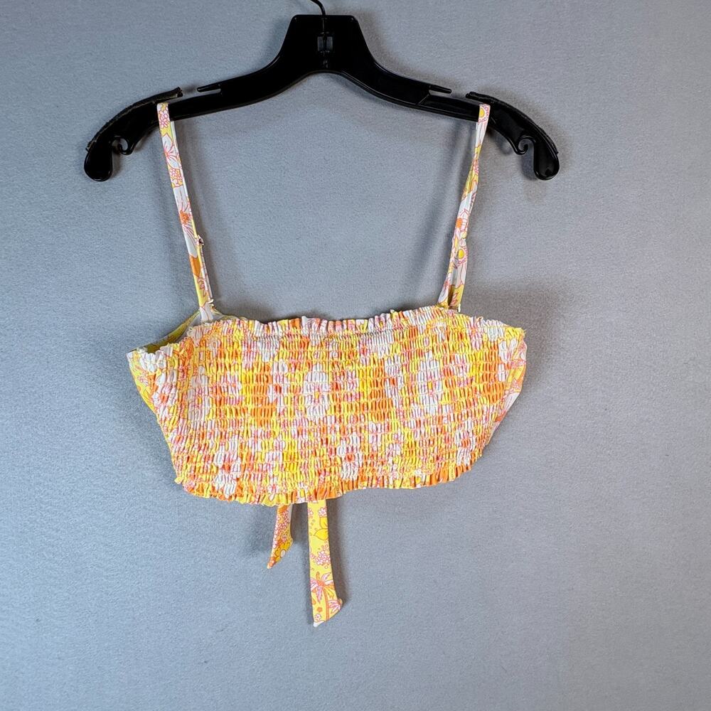 California Waves Bikini Top Juniors Large Floral Print Smocked Bandeau‎ Yellow L